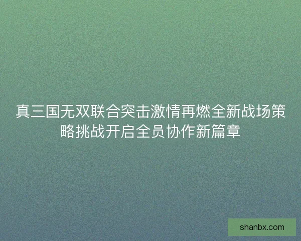真三国无双联合突击激情再燃全新战场策略挑战开启全员协作新篇章 真三国无双联合突击激情再燃全新战场策略挑战开启全员协作新篇章