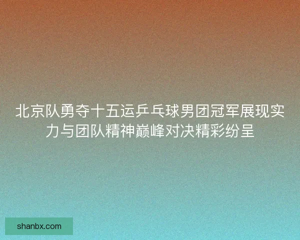 北京队勇夺十五运乒乓球男团冠军展现实力与团队精神巅峰对决精彩纷呈 北京队勇夺十五运乒乓球男团冠军展现实力与团队精神巅峰对决精彩纷呈