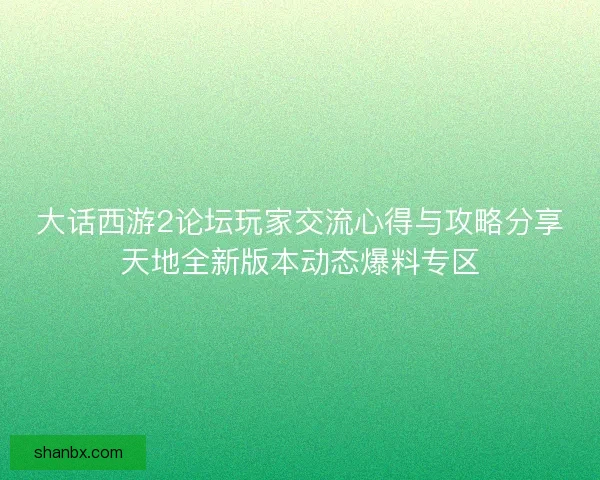 大话西游2论坛玩家交流心得与攻略分享天地全新版本动态爆料专区